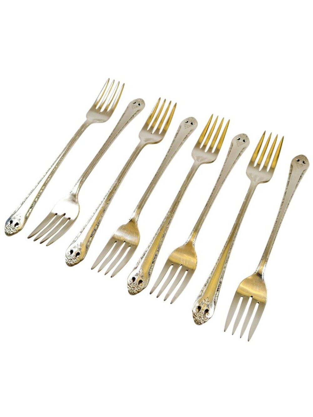 Lovely Lady Grille Forks (Set of 8) Holmes & Edwards Inlaid Silverplate Flatware